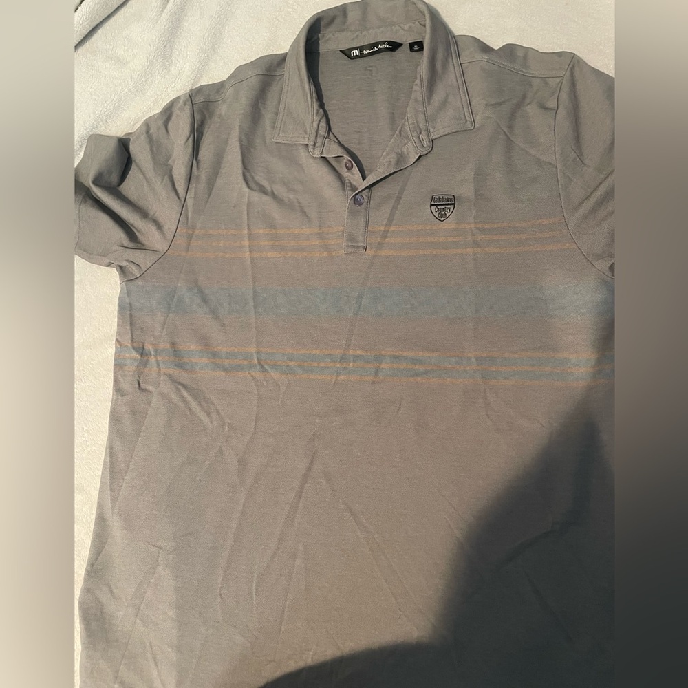 Travis Mathew Gray Polo Shirt with Subtle Stripes